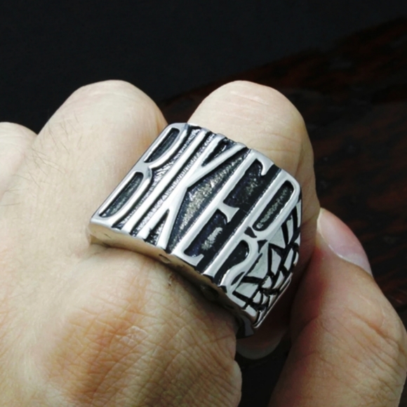 Biker Ring, Silver Stainless Steel - Picture 3 of 7